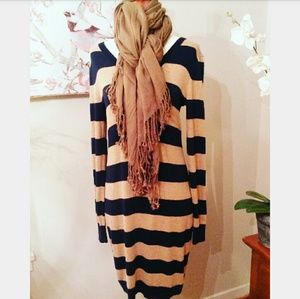 Striped Navy & Tan Knit Sweater dress
